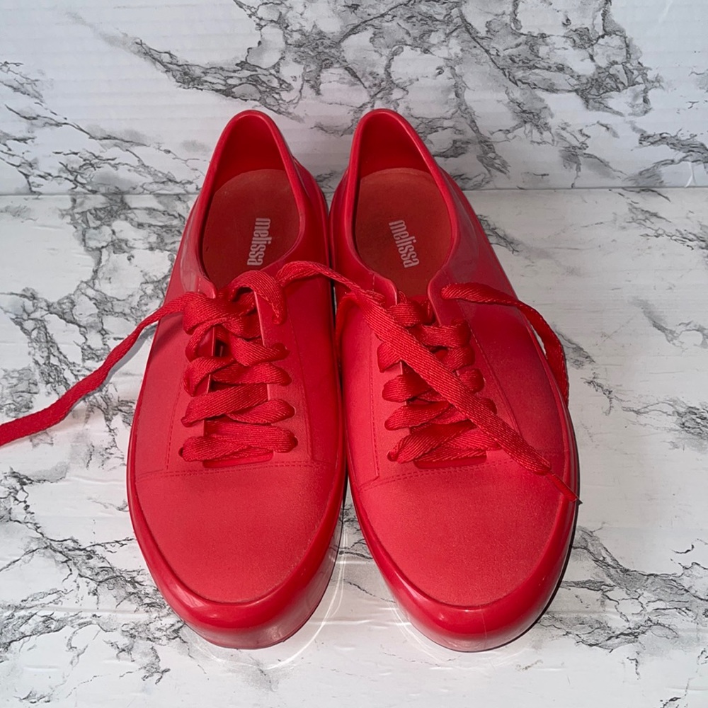 MELISSA RED BE SHINE LACE UP SHOE WOMENS SIZE 8 IN GREAT CONDITION SEE P…
